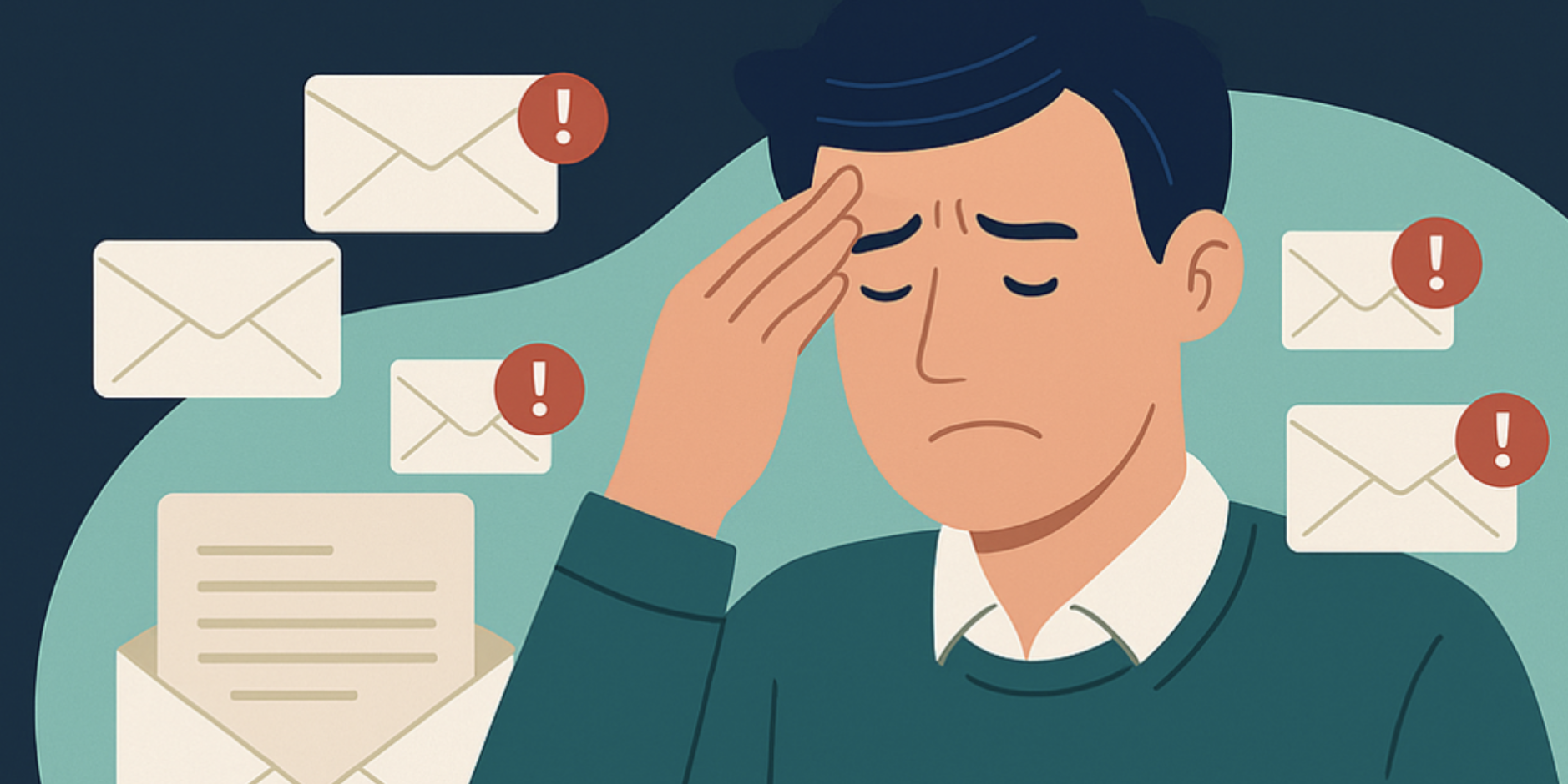 animated man frustrated by several urgent notifications
