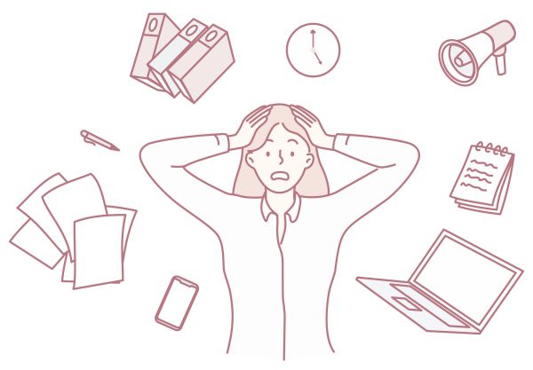 common-challenges-priving-learning-roi-stock A stressed woman amid clutter, depicting the anxiety and pressure common in todays demanding workplace
