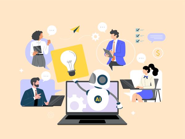 smarter-tools-ai-insights Abstract meeting concept vector illustration. Experts use AI tools for meetings and planning
